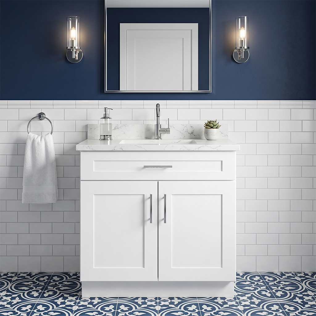 RTA White Shaker 30" Freestanding Bathroom Vanity Sink Base