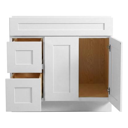 RTA White Shaker 36" Freestanding Bathroom Vanity 2-Drawer Left Combo Base