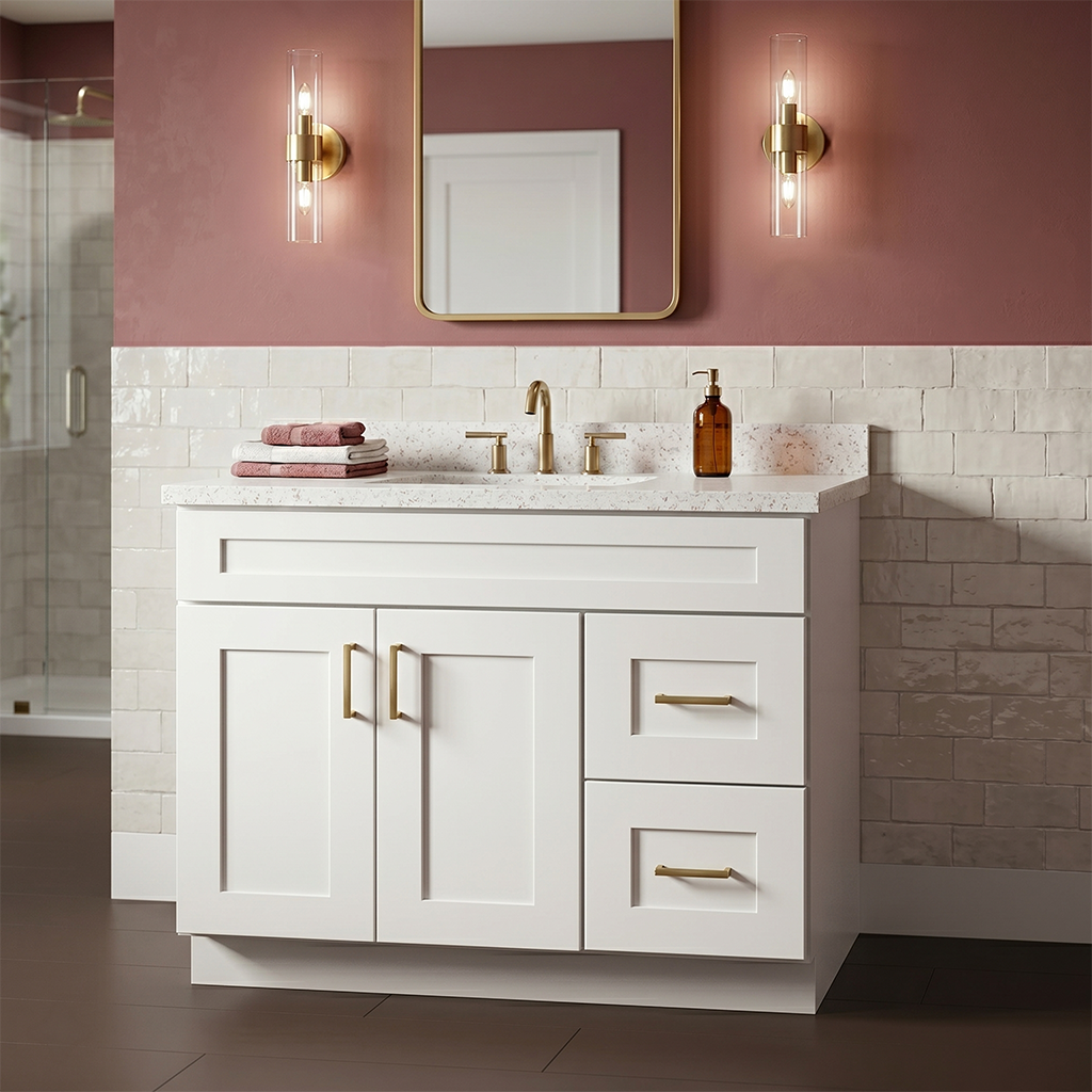 RTA White Shaker 36" Freestanding Bathroom Vanity 2-Drawer Right Combo Base