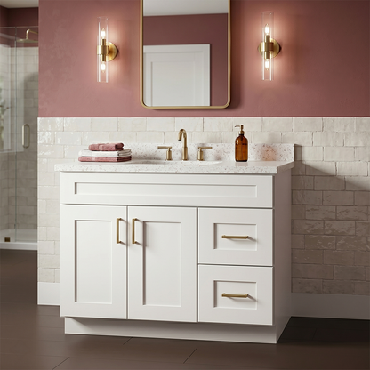 RTA White Shaker 36" Freestanding Bathroom Vanity 2-Drawer Right Combo Base