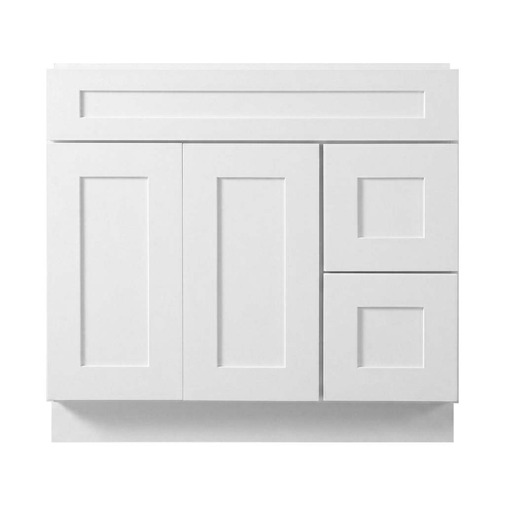 RTA White Shaker 36" Freestanding Bathroom Vanity 2-Drawer Right Combo Base