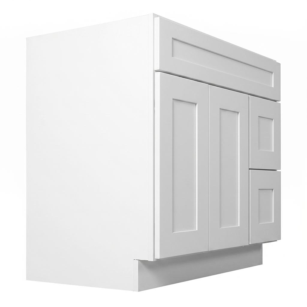 RTA White Shaker 36" Freestanding Bathroom Vanity 2-Drawer Right Combo Base