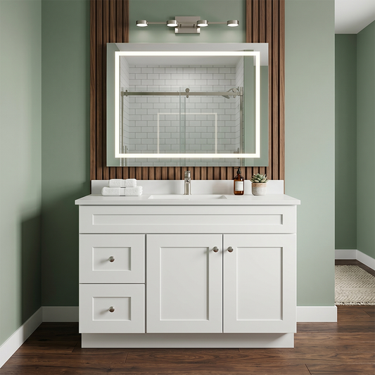 RTA White Shaker 42" Freestanding Bathroom Vanity 2-Drawer Left Combo Base