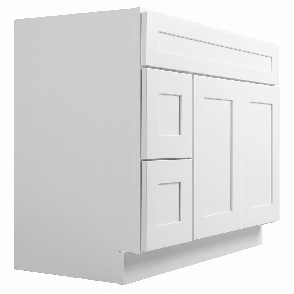 RTA White Shaker 42" Freestanding Bathroom Vanity 2-Drawer Left Combo Base