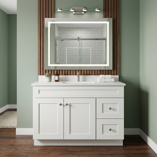 RTA White Shaker 42" Freestanding Bathroom Vanity 2-Drawer Right Combo Base
