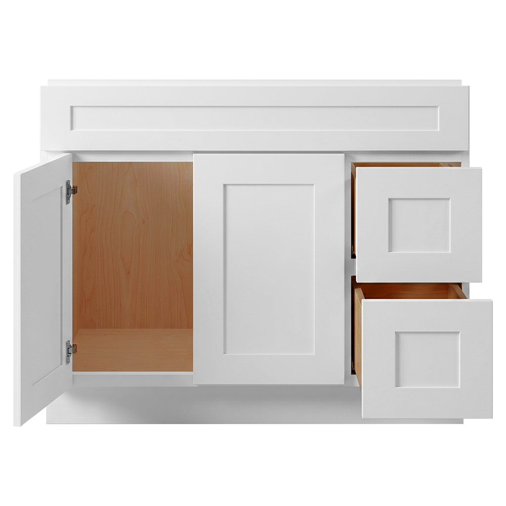 RTA White Shaker 42" Freestanding Bathroom Vanity 2-Drawer Right Combo Base