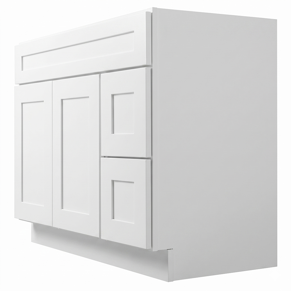 RTA White Shaker 42" Freestanding Bathroom Vanity 2-Drawer Right Combo Base