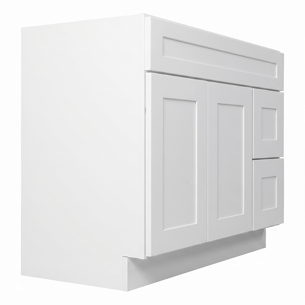 RTA White Shaker 42" Freestanding Bathroom Vanity 2-Drawer Right Combo Base