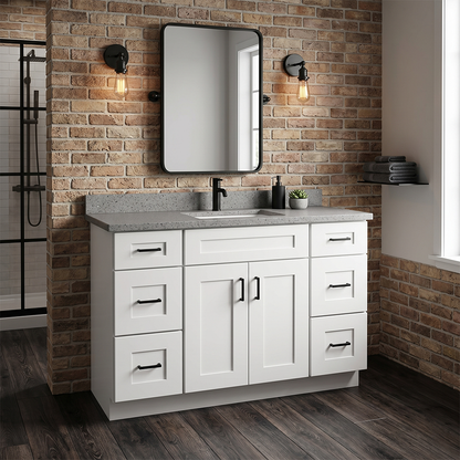 RTA White Shaker 48" Freestanding Bathroom Vanity 6-Drawer Combo Base