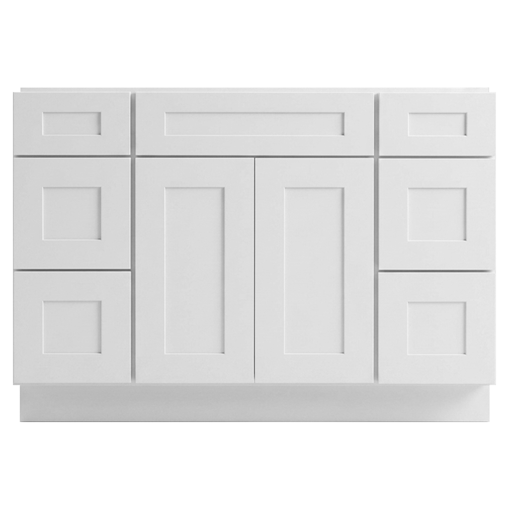 RTA White Shaker 48" Freestanding Bathroom Vanity 6-Drawer Combo Base