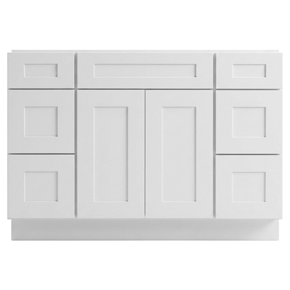 RTA White Shaker 48" Freestanding Bathroom Vanity 6-Drawer Combo Base