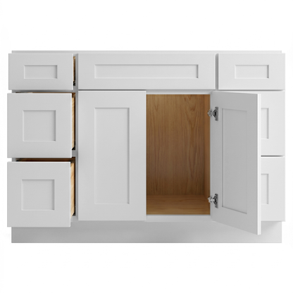 RTA White Shaker 48" Freestanding Bathroom Vanity 6-Drawer Combo Base