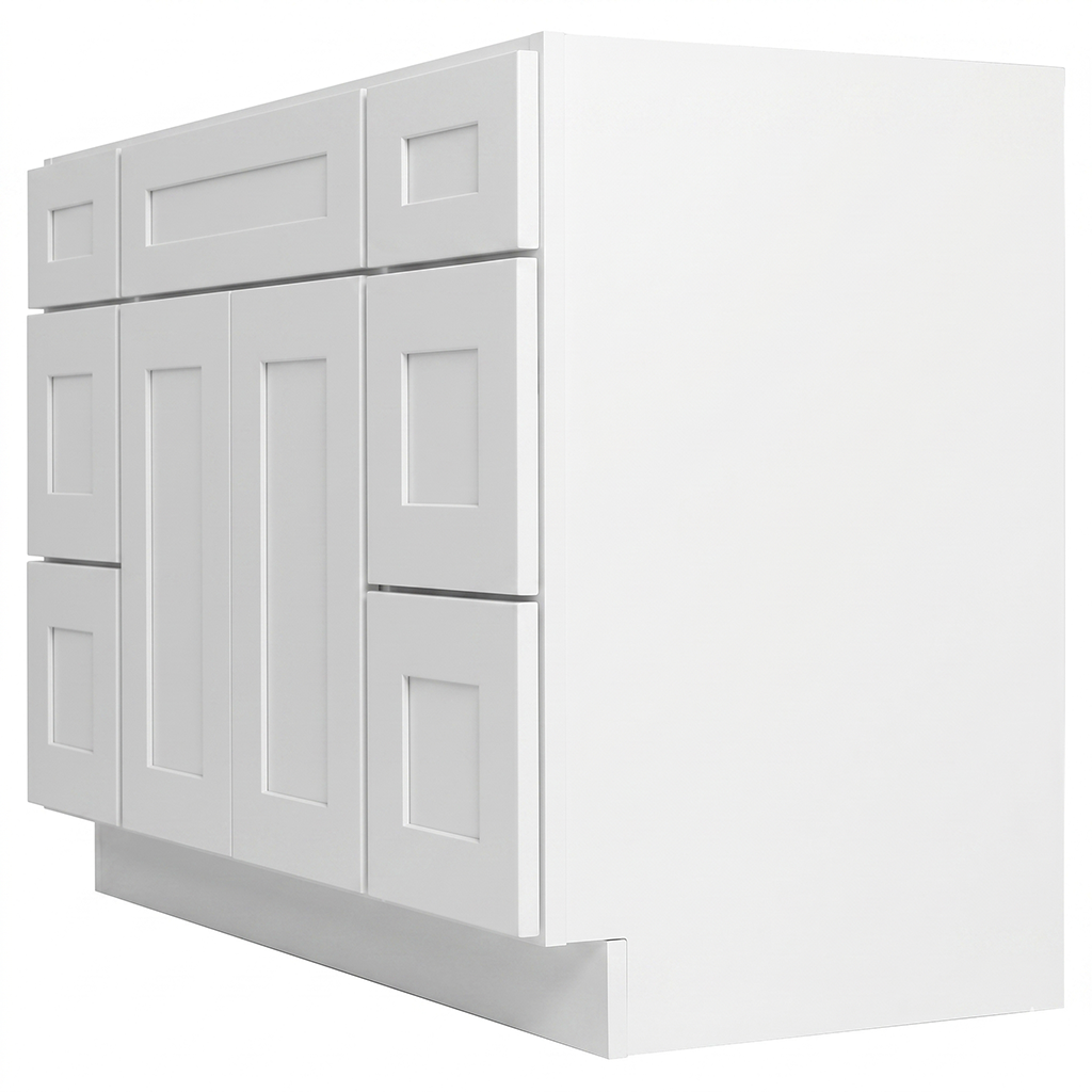RTA White Shaker 48" Freestanding Bathroom Vanity 6-Drawer Combo Base