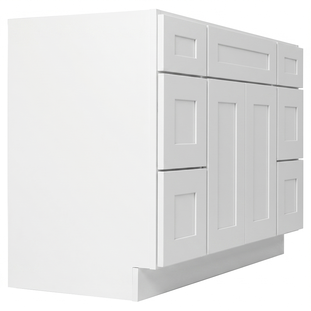 RTA White Shaker 48" Freestanding Bathroom Vanity 6-Drawer Combo Base