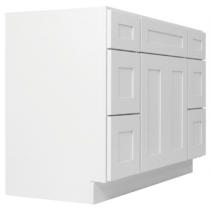 RTA White Shaker 48" Freestanding Bathroom Vanity 6-Drawer Combo Base