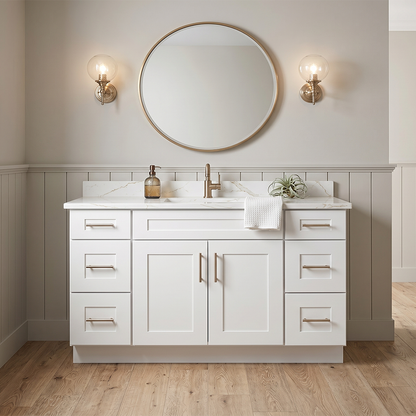 RTA White Shaker 54" Freestanding Bathroom Vanity 6-Drawer Combo Base