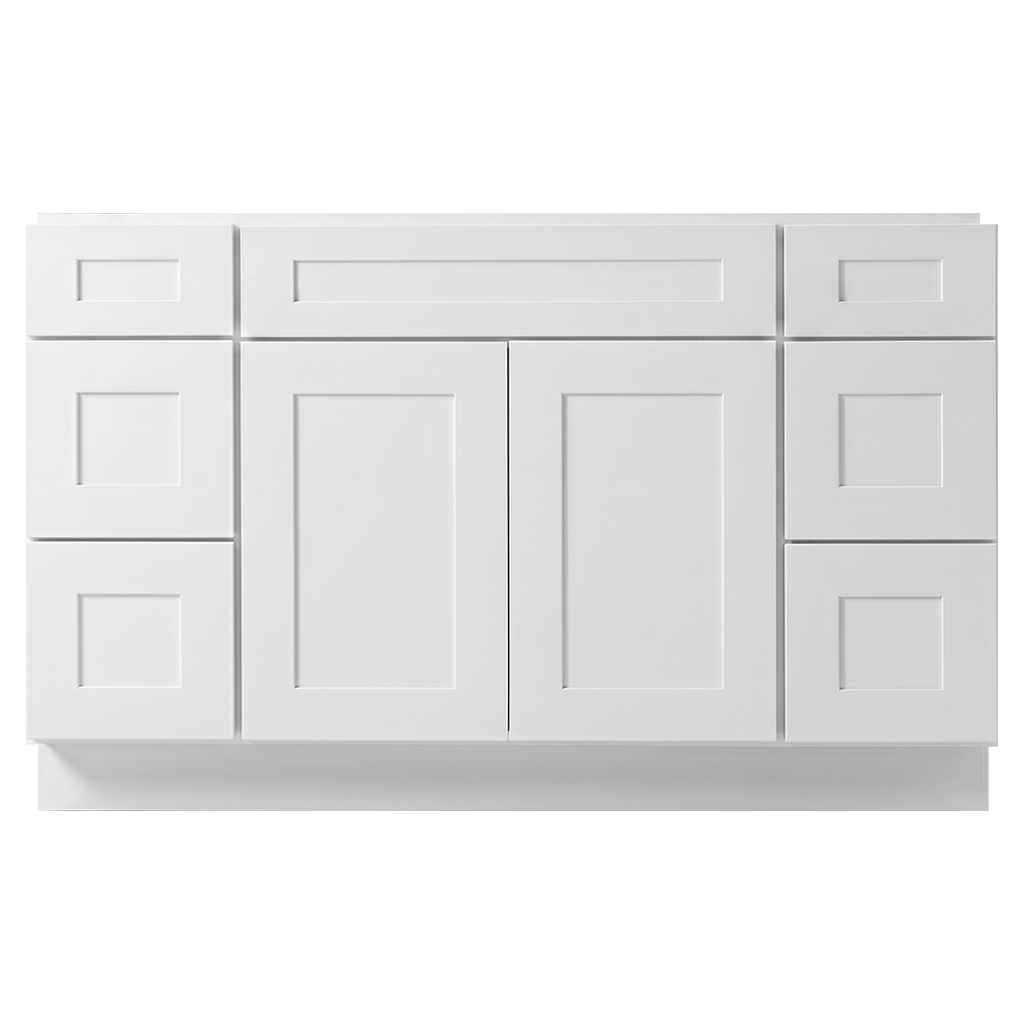 RTA White Shaker 54" Freestanding Bathroom Vanity 6-Drawer Combo Base