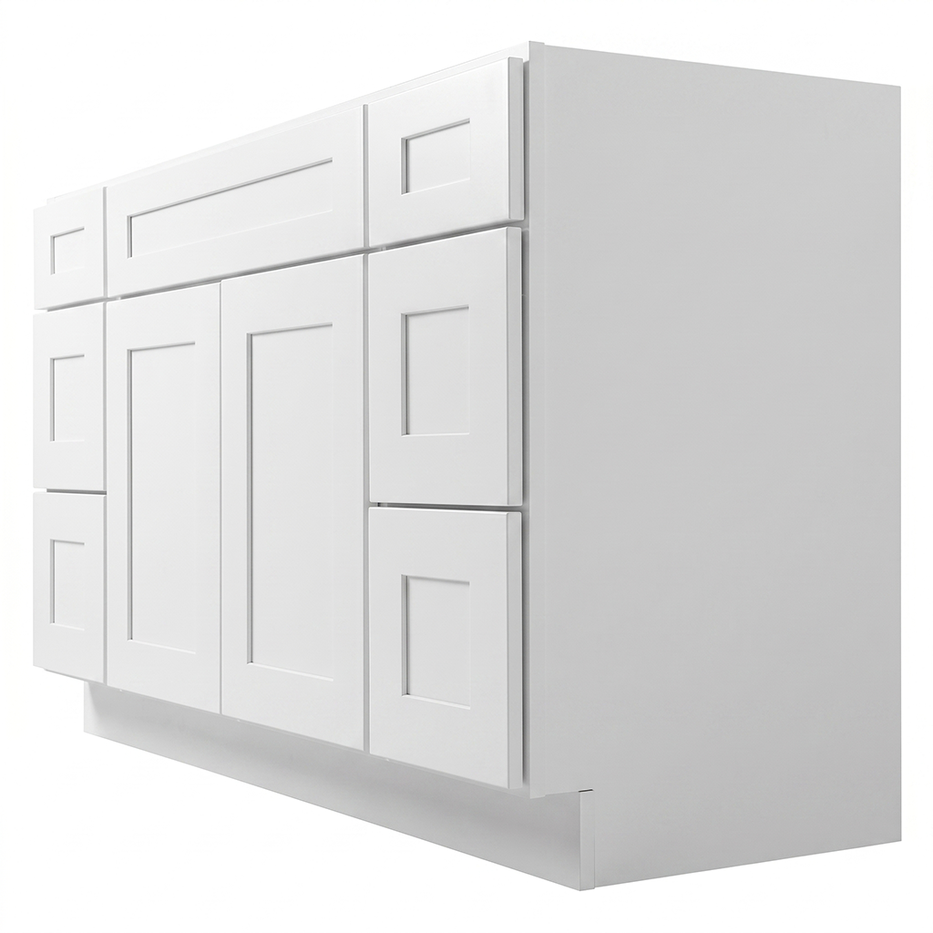 RTA White Shaker 54" Freestanding Bathroom Vanity 6-Drawer Combo Base