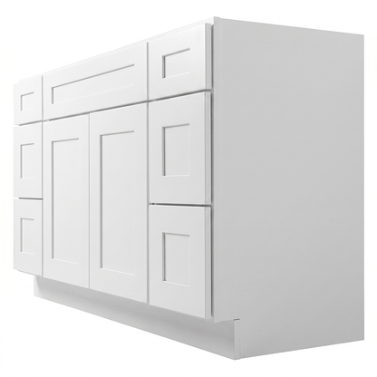 RTA White Shaker 54" Freestanding Bathroom Vanity 6-Drawer Combo Base