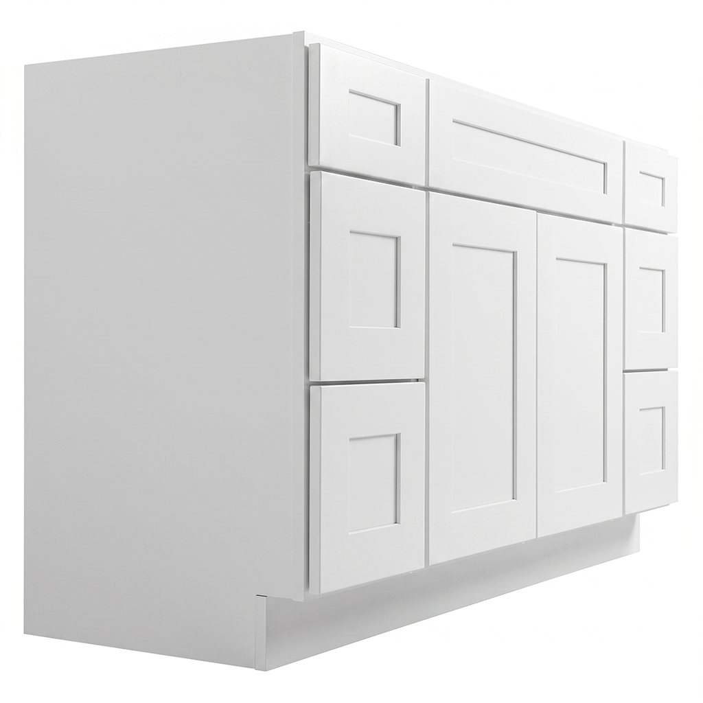 RTA White Shaker 54" Freestanding Bathroom Vanity 6-Drawer Combo Base
