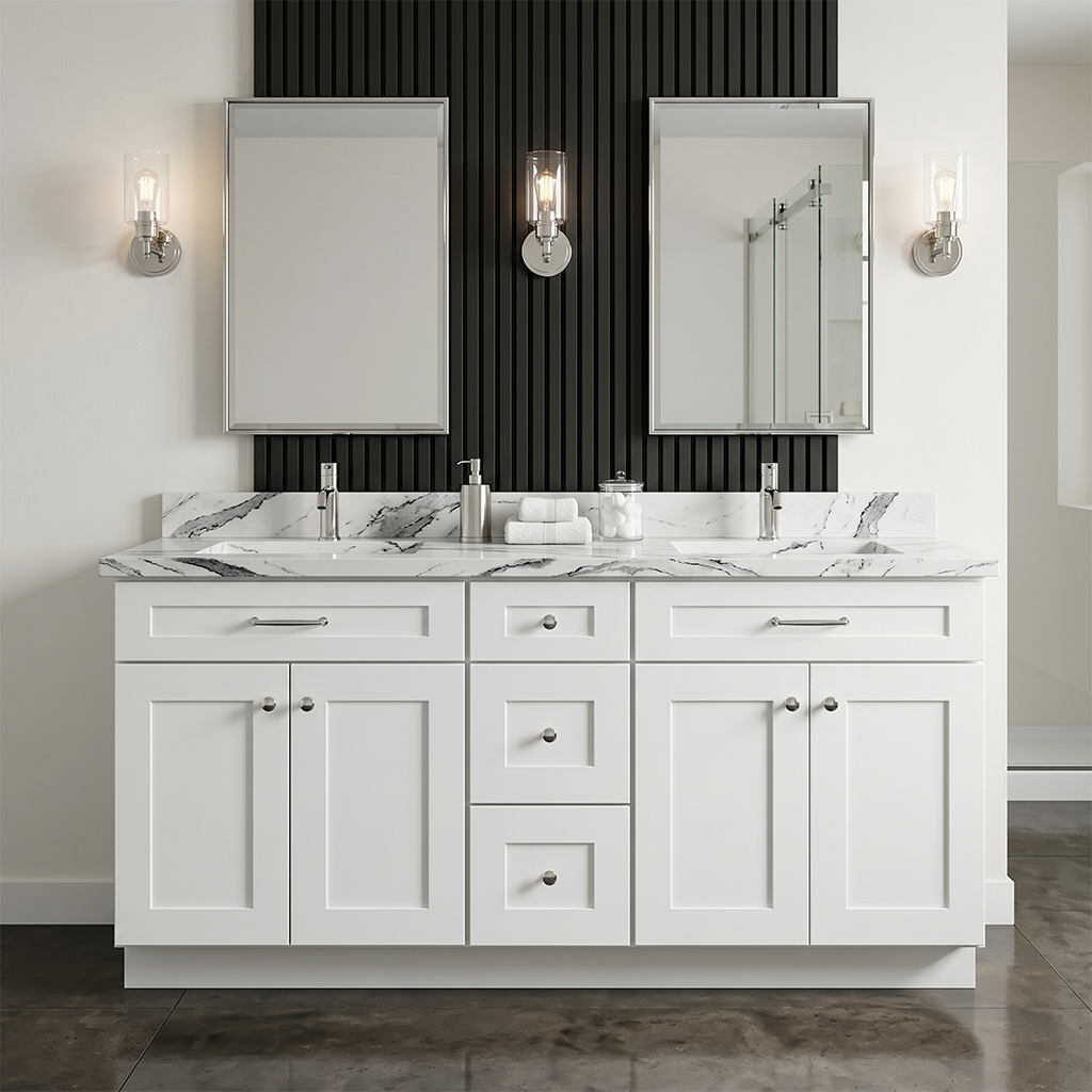 RTA White Shaker 60" Freestanding Bathroom Vanity 3-Drawer Combo Base