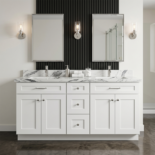 RTA White Shaker 60" Freestanding Bathroom Vanity 3-Drawer Combo Base