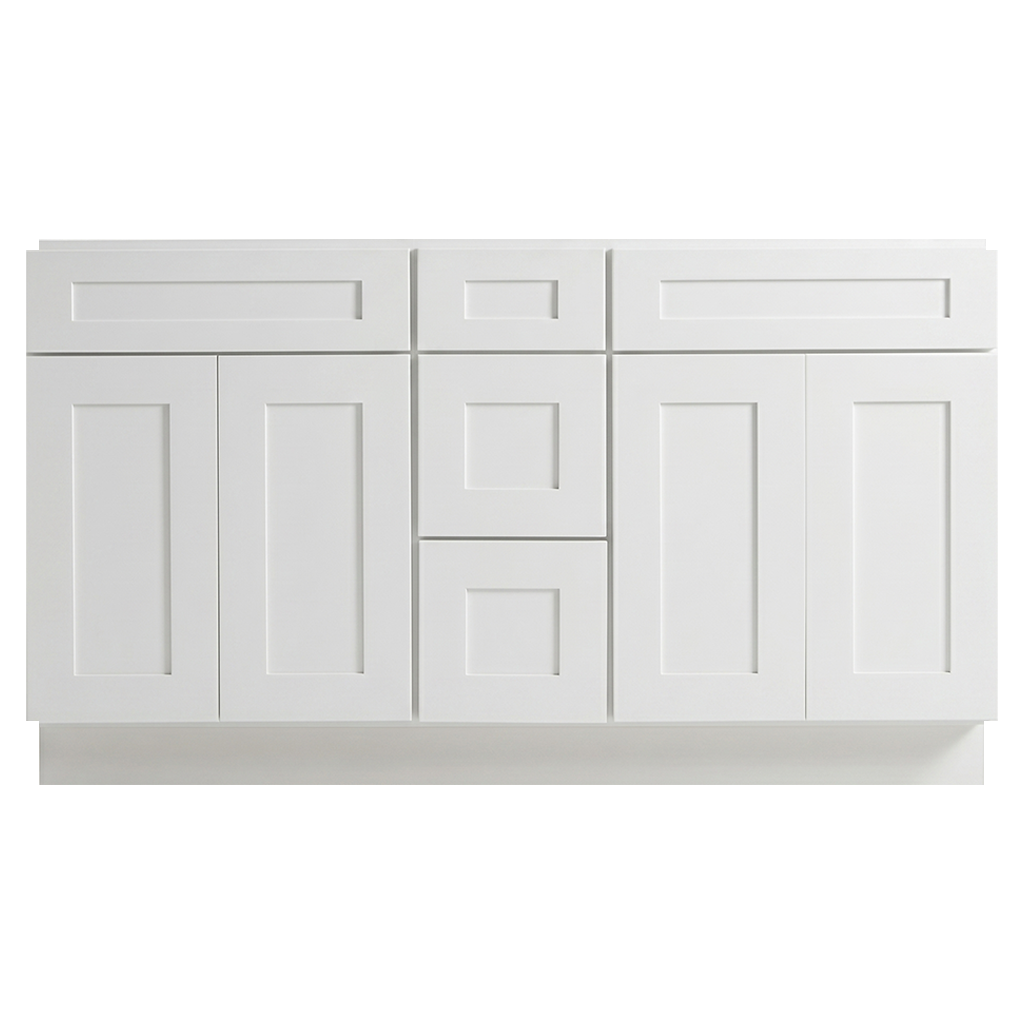 RTA White Shaker 60" Freestanding Bathroom Vanity 3-Drawer Combo Base