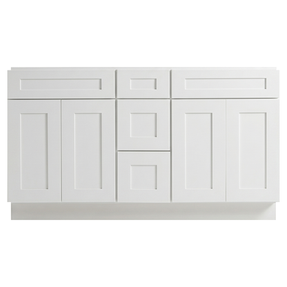 RTA White Shaker 60" Freestanding Bathroom Vanity 3-Drawer Combo Base