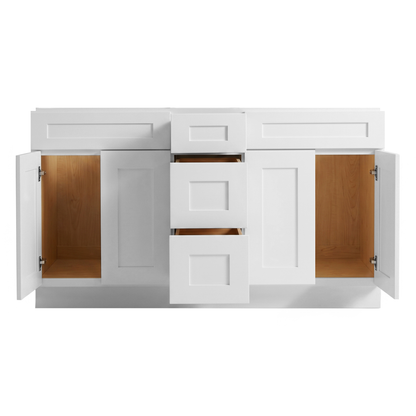 RTA White Shaker 60" Freestanding Bathroom Vanity 3-Drawer Combo Base