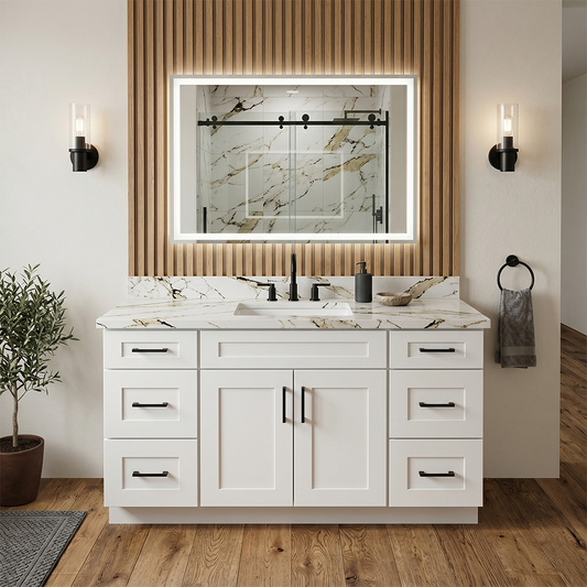 RTA White Shaker 60" Freestanding Bathroom Vanity 6-Drawer Combo Base