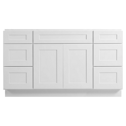 RTA White Shaker 60" Freestanding Bathroom Vanity 6-Drawer Combo Base