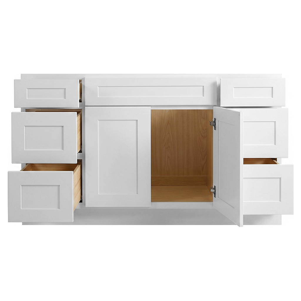 RTA White Shaker 60" Freestanding Bathroom Vanity 6-Drawer Combo Base