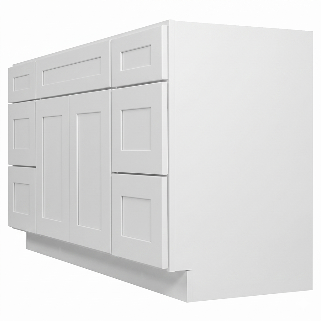 RTA White Shaker 60" Freestanding Bathroom Vanity 6-Drawer Combo Base