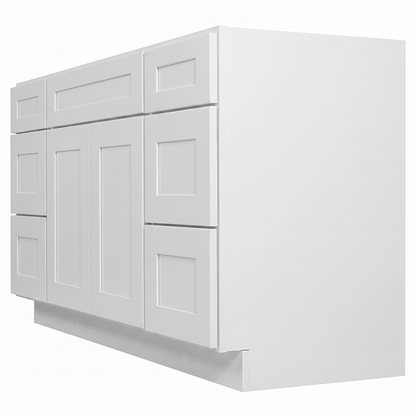 RTA White Shaker 60" Freestanding Bathroom Vanity 6-Drawer Combo Base