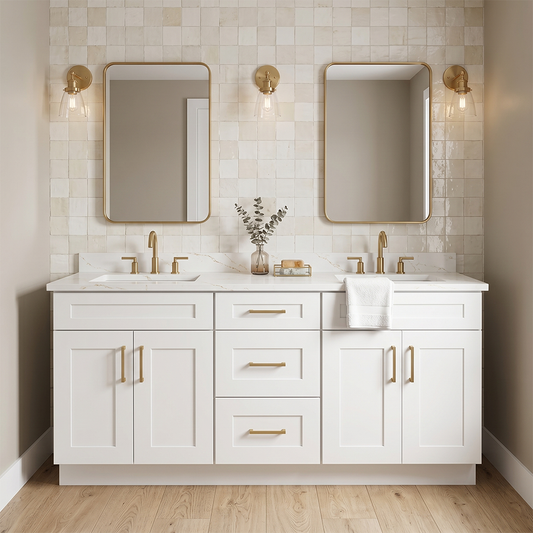 RTA White Shaker 72" Freestanding Bathroom Vanity 3-Drawer Combo Base