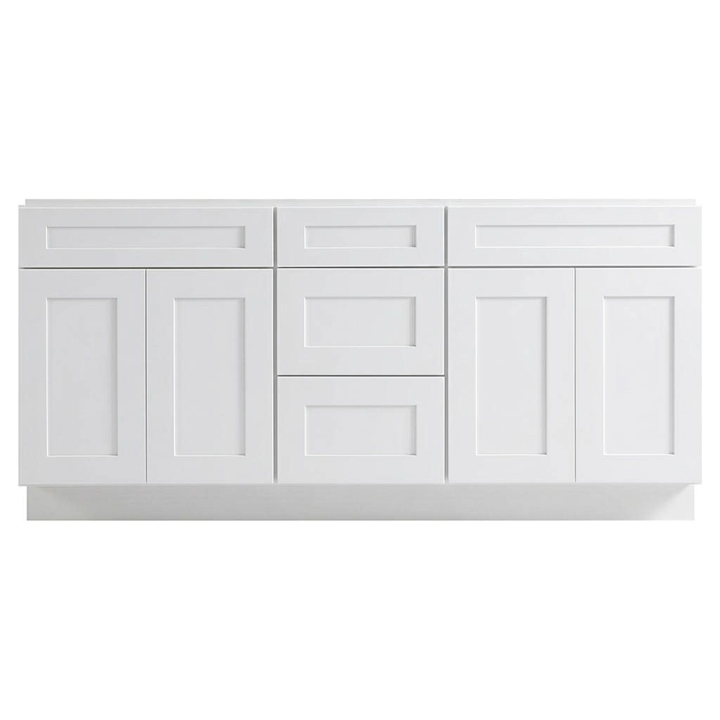 RTA White Shaker 72" Freestanding Bathroom Vanity 3-Drawer Combo Base