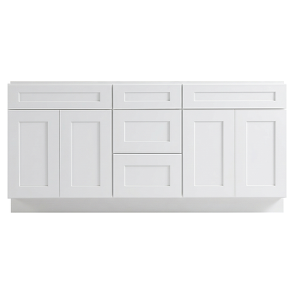 RTA White Shaker 72" Freestanding Bathroom Vanity 3-Drawer Combo Base
