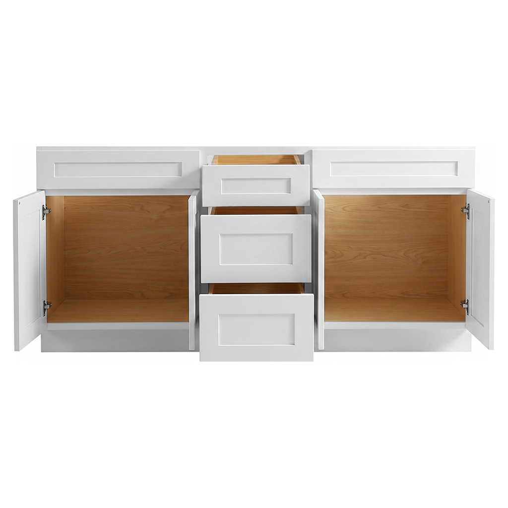 RTA White Shaker 72" Freestanding Bathroom Vanity 3-Drawer Combo Base