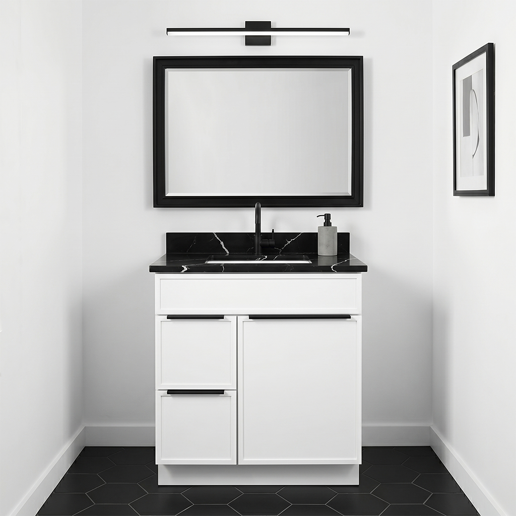 RTA White Slim Shaker 30" Freestanding Bathroom Vanity 2-Drawer Left Combo Base