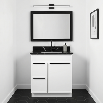 RTA White Slim Shaker 30" Freestanding Bathroom Vanity 2-Drawer Left Combo Base