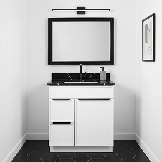 RTA White Slim Shaker 30" Freestanding Bathroom Vanity 2-Drawer Left Combo Base