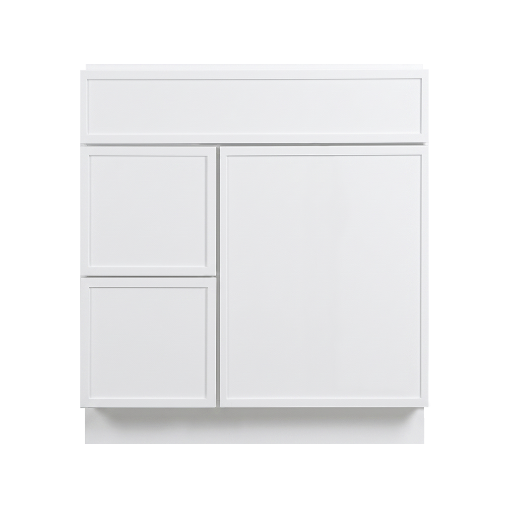 RTA White Slim Shaker 30" Freestanding Bathroom Vanity 2-Drawer Left Combo Base