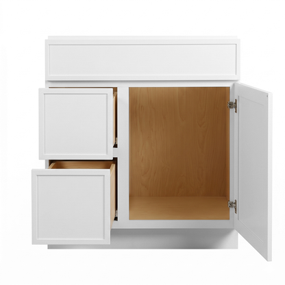 RTA White Slim Shaker 30" Freestanding Bathroom Vanity 2-Drawer Left Combo Base