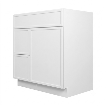 RTA White Slim Shaker 30" Freestanding Bathroom Vanity 2-Drawer Left Combo Base