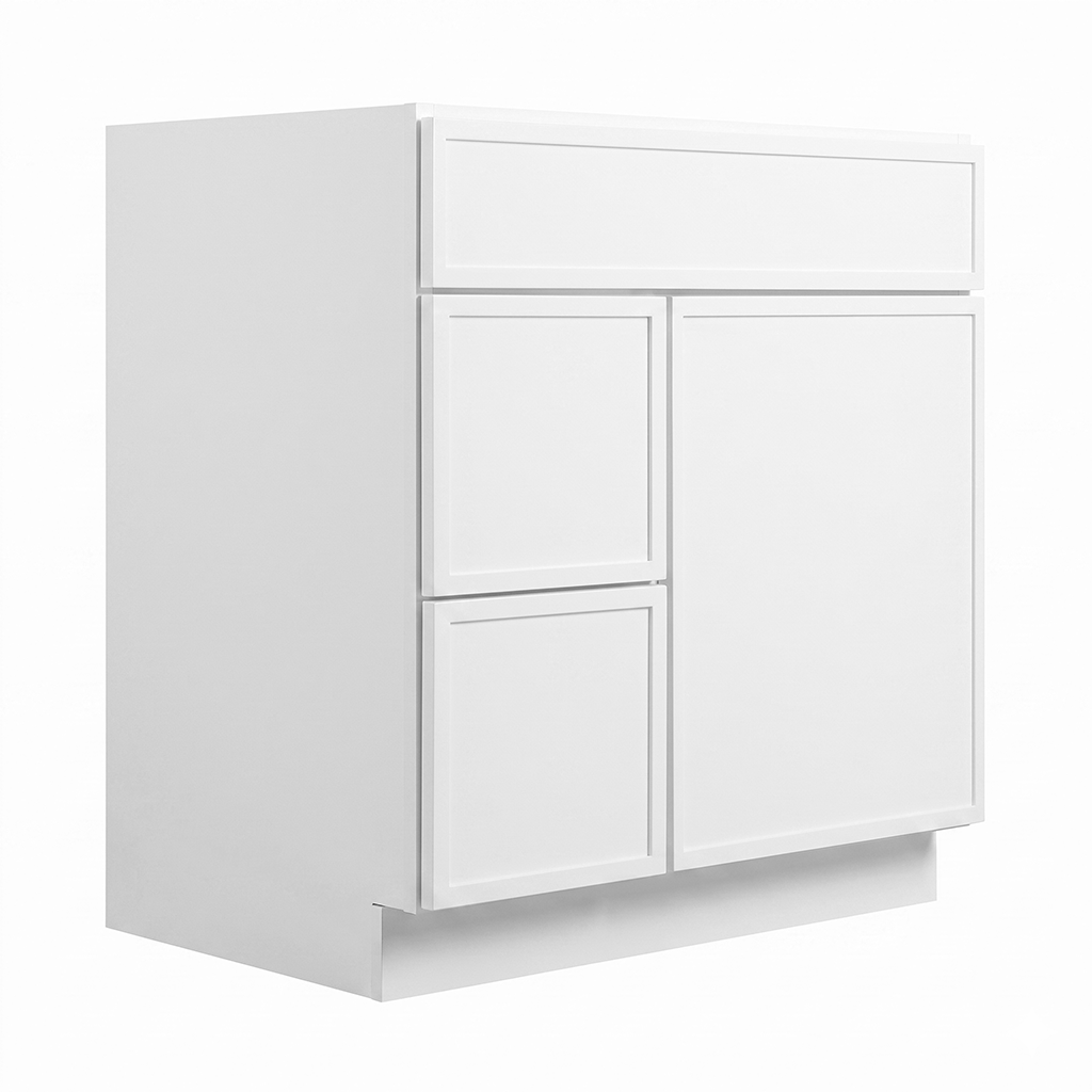 RTA White Slim Shaker 30" Freestanding Bathroom Vanity 2-Drawer Left Combo Base