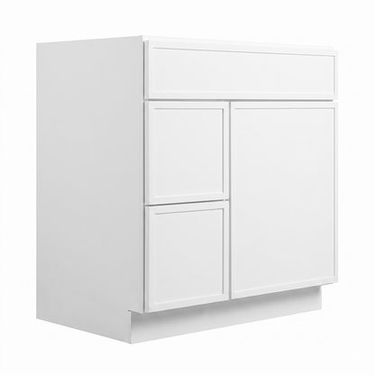 RTA White Slim Shaker 30" Freestanding Bathroom Vanity 2-Drawer Left Combo Base