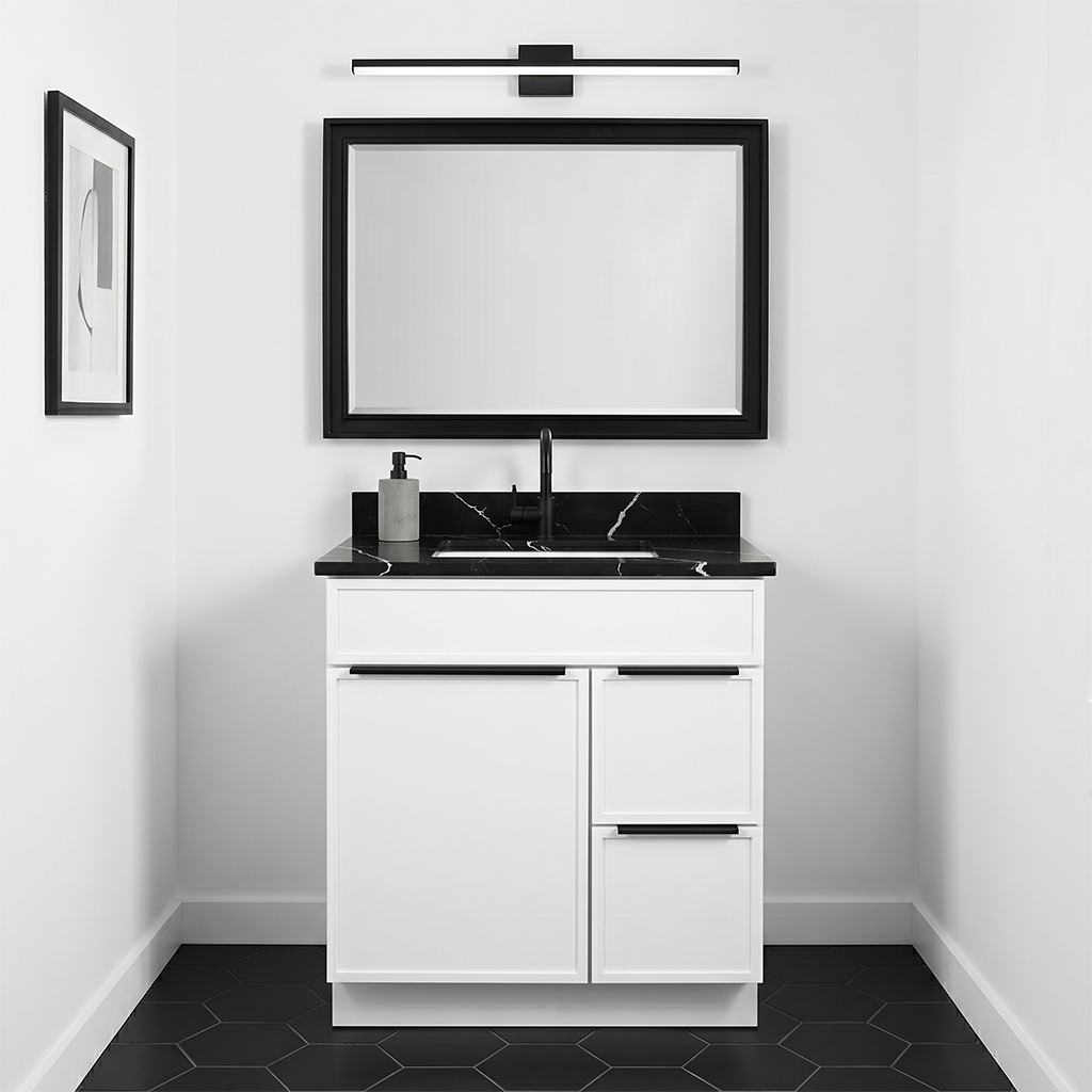 RTA White Slim Shaker 30" Freestanding Bathroom Vanity 2-Drawer Right Combo Base