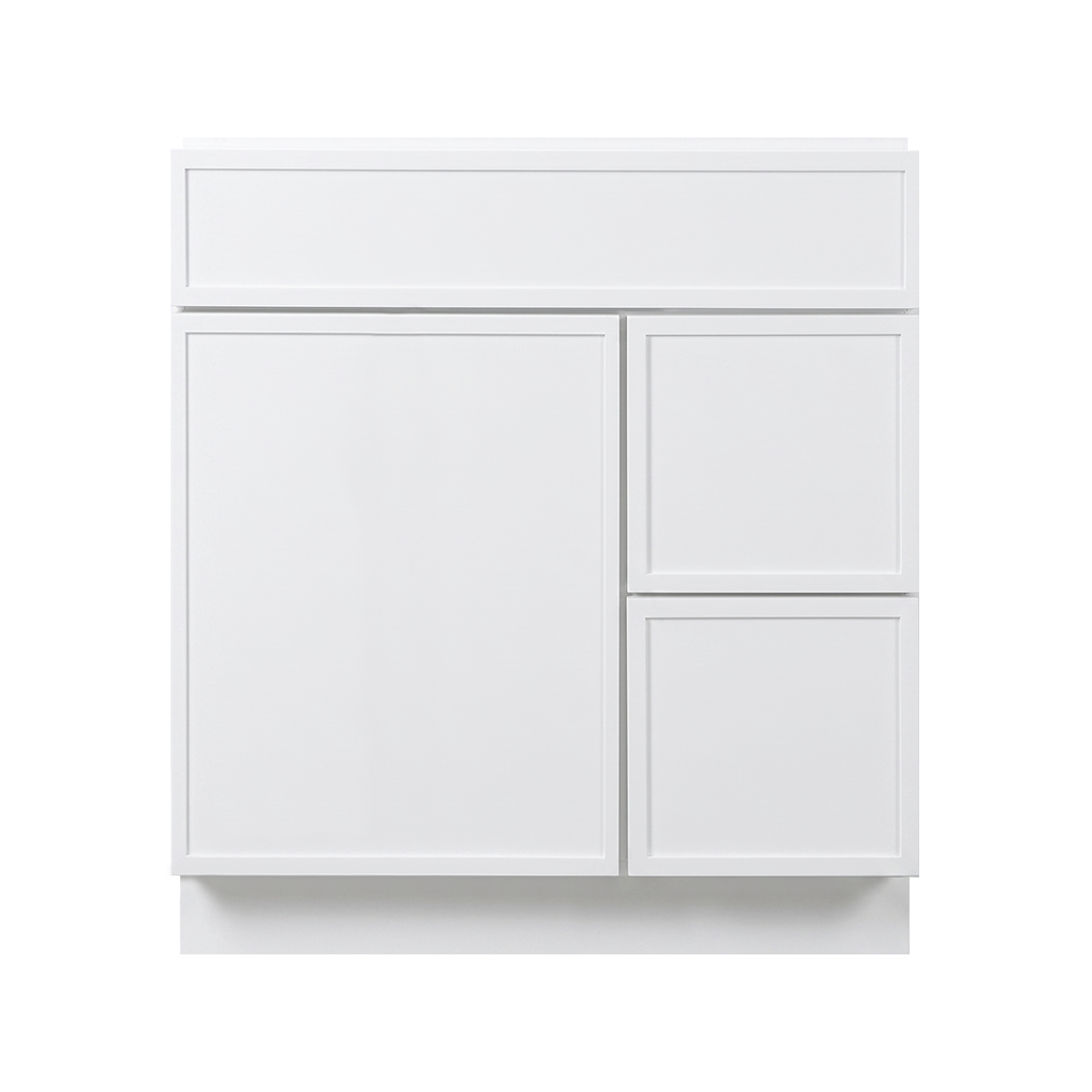 RTA White Slim Shaker 30" Freestanding Bathroom Vanity 2-Drawer Right Combo Base