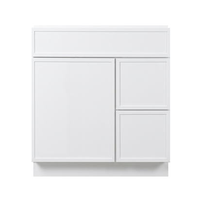 RTA White Slim Shaker 30" Freestanding Bathroom Vanity 2-Drawer Right Combo Base