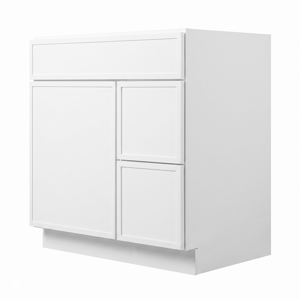 RTA White Slim Shaker 30" Freestanding Bathroom Vanity 2-Drawer Right Combo Base